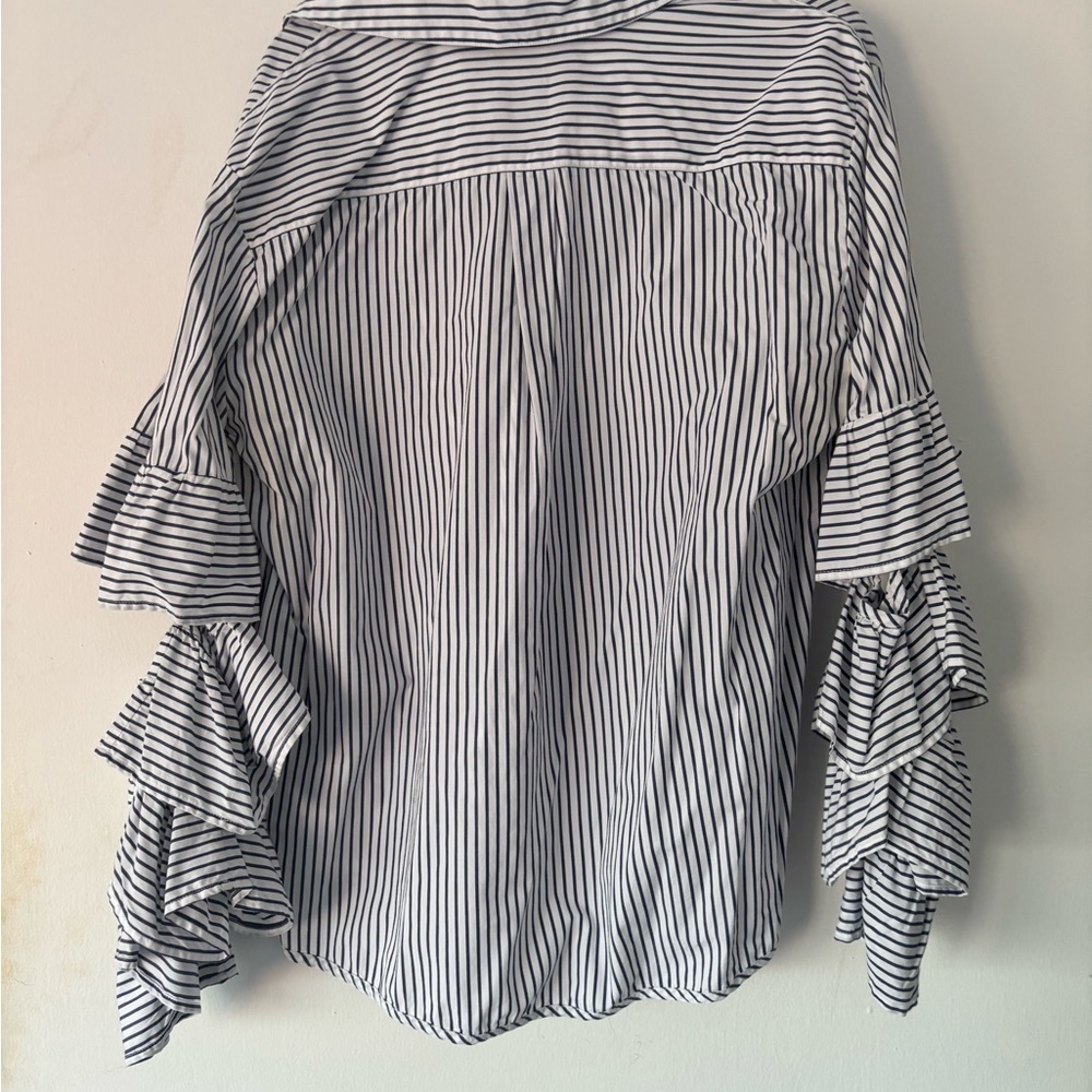 Striped Button Down Shirt with Ruffle Sleeves - Picture 9 of 11
